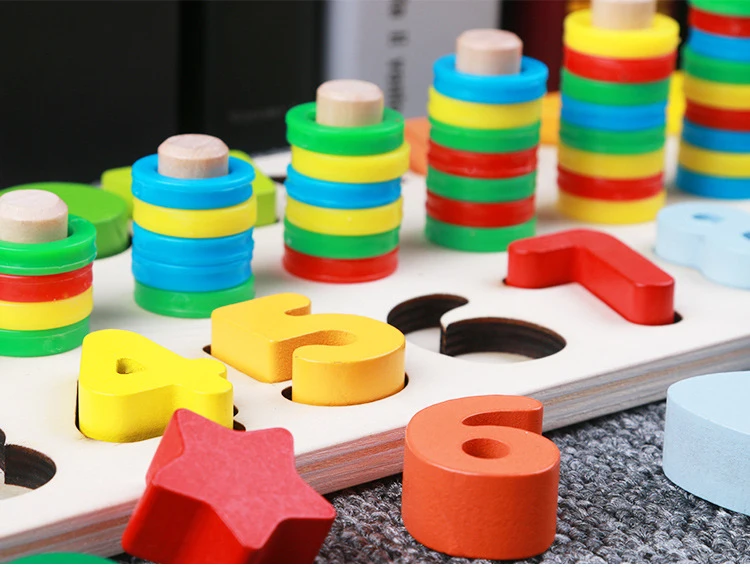 
Wooden Learning Toys for Kids Preschool Counting Colorful Montessori Number Board 