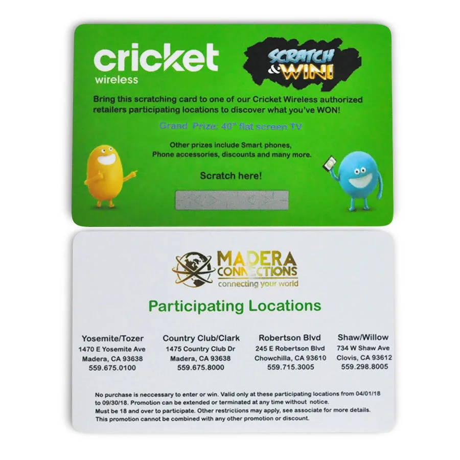 Prepaid scratch card for mobile phones recharge or lottery