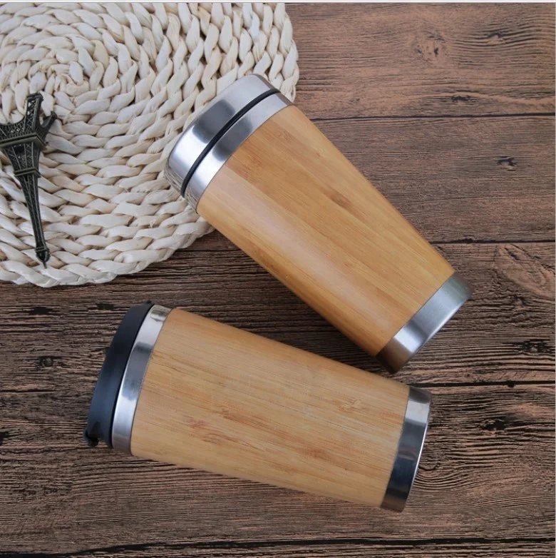 Hot selling Custom Logo 450ml natural bamboo outside Stainless Steel Bamboo Coffee Mug Tea mug and Car Mug