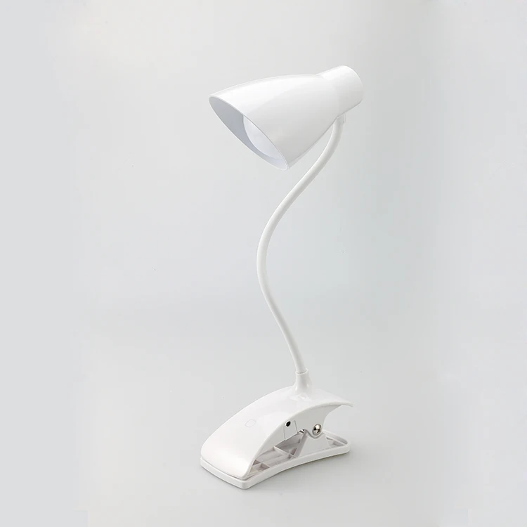 white ABS plastic   flexible goose neck led  desk reading lamp clip on table edge  for reading