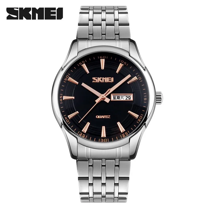 famous watch brands luxury japanese movement date week clock 30m waterproof business mens silver 304 stainless steel skmei watch