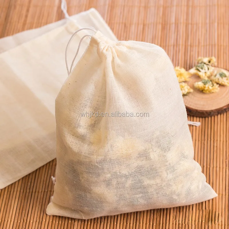 Cotton Muslin Drawstring Reusable Bags Packing Herbs Tea