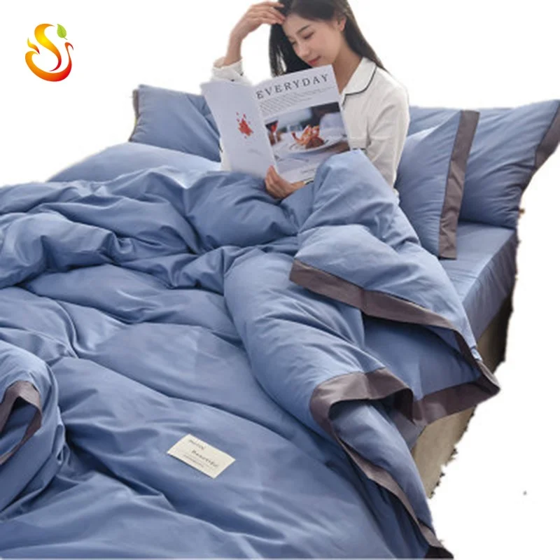 Solid color cotton four-piece quilt cover sheets japanese-style 4pcs bedding set