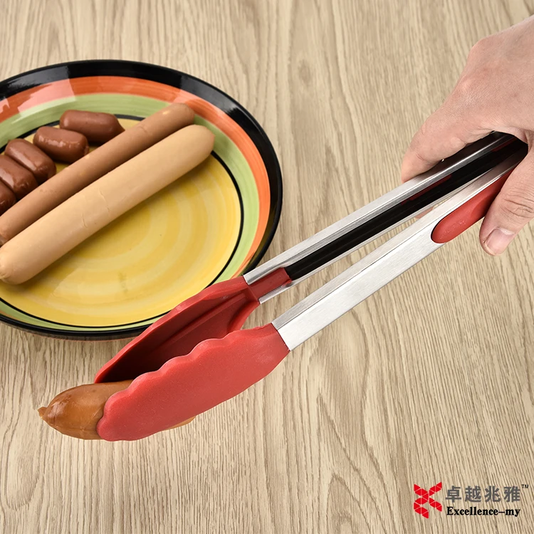 7 9 12 Inch 3 pcs 18T3 Plastic Kitchen Cooking Clamp Stainless Mini Food Tongs Set of 3 For BBQ Barbecue Cooking Tongs