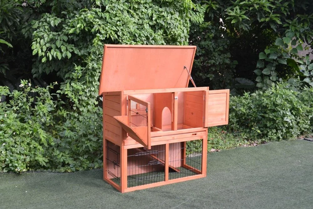 Two story wooden rabbit hutch