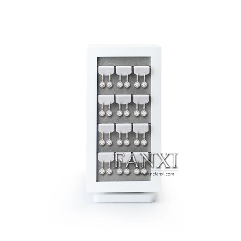 FANXI Cabinet Stock Jewelry Shop Exhibitor Ear Stud Holder with Velvet Acrylic Pads Tall Wood Lacquer Earrings Display Stand