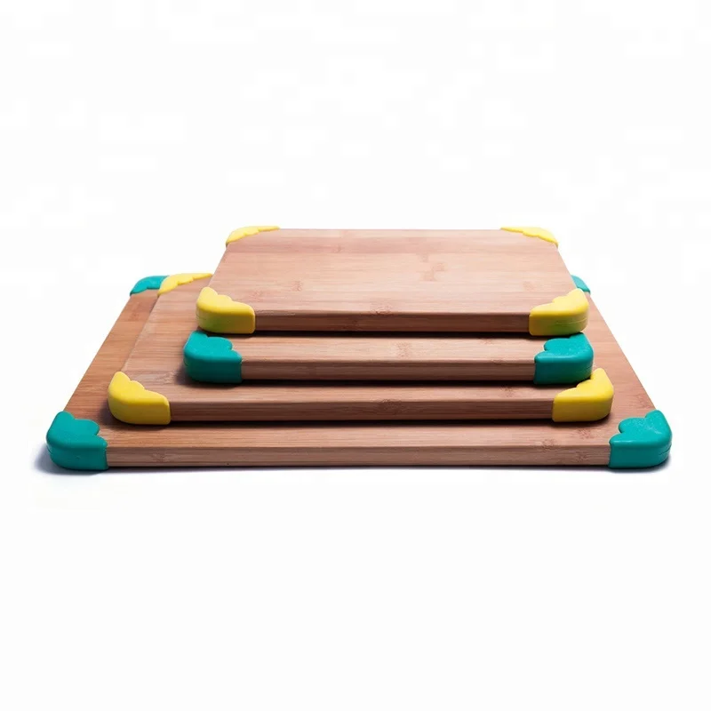 Нескользящая прямоугольная разделочная доска для кухни из натурального бамбукового дерева с резиновыми силиконовыми угловыми ножками