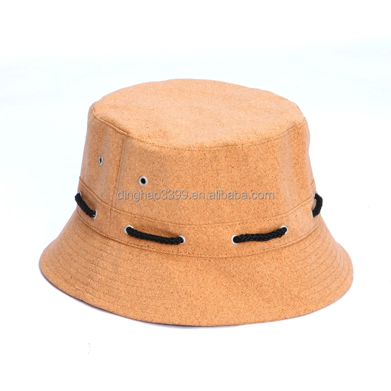 Korea fashion waterproof cork bucket hats for gifts; Dongguan wholesale adjustable size recyclable soft cork paper bucket hats