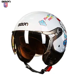 BEON White Cartoon Scooter Motorcycle Half Face Vintage Helmet Moto Casque Casco motocicleta Capacete Vespa Helmets Light Weigh