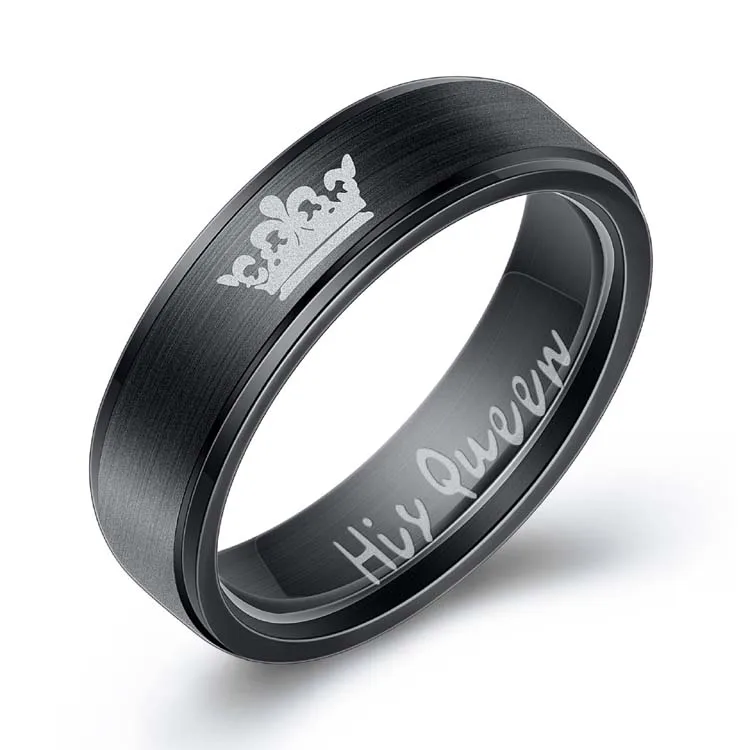 Custom jewelry valentines day gift couple crown king and queen black titaniumsteel ring