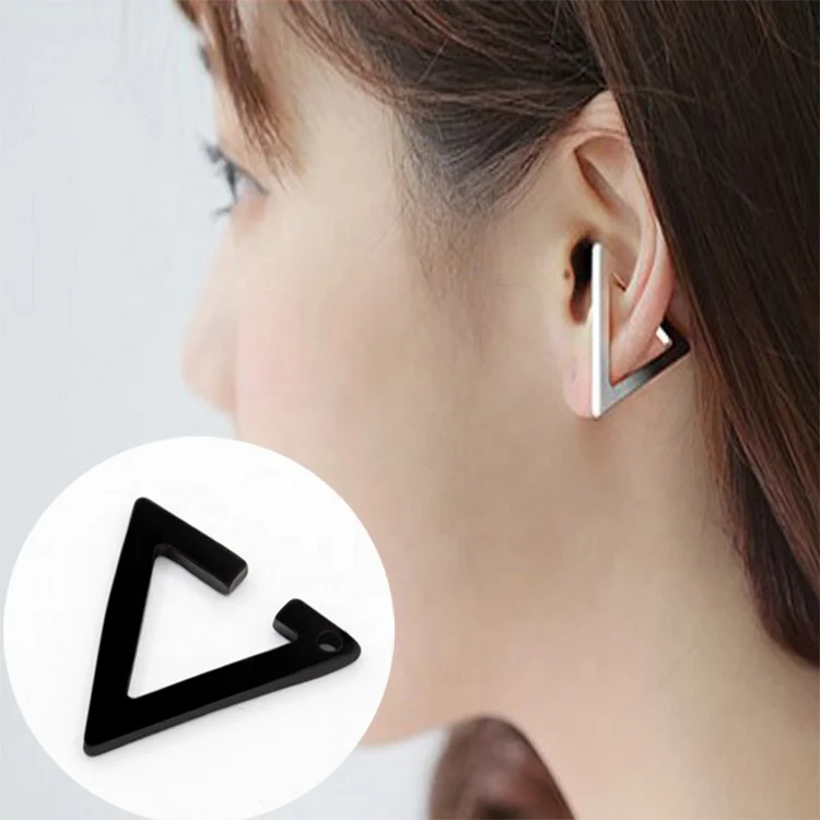 Men Women Jewelry Gold Silver Black Color Stud Earrings Alloy Open Triangle Geometric Earring