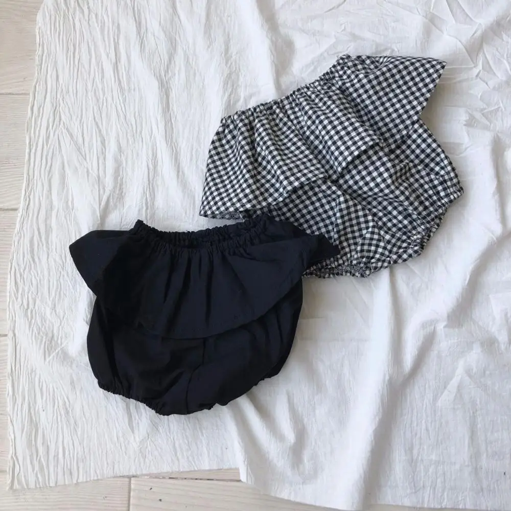 
PP0027 Summer Plaid Thin Cotton PP Pants Ruffle Shorts Female Baby 