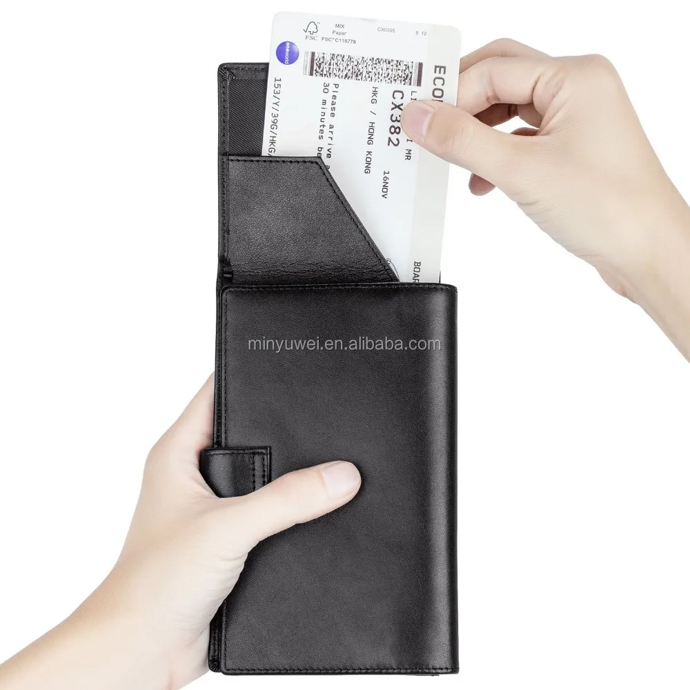 security Leather Travel Wallet & Passport Holder - RFID Blocking Case Cover