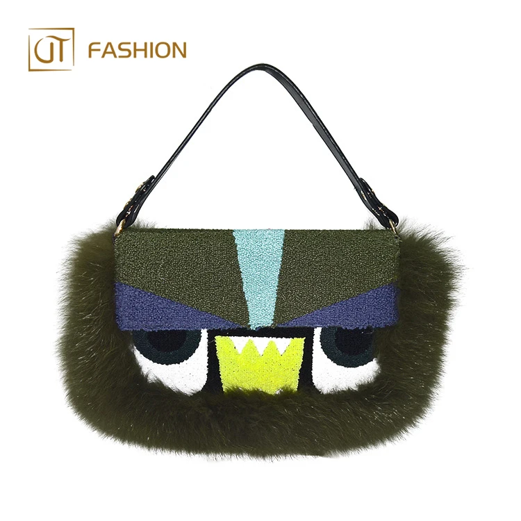 Новый дизайн jtfur мультфильм маленький монстр Популярные Открытый реальный енота женские сумки на плечо