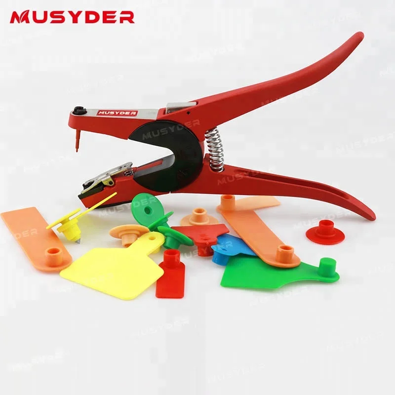 Sheep Goat Cow Cattle Automatic Lock Ear Tag Pliers Red Metal Ear Tag Applicator Animal Ear Tag Maker Applicator
