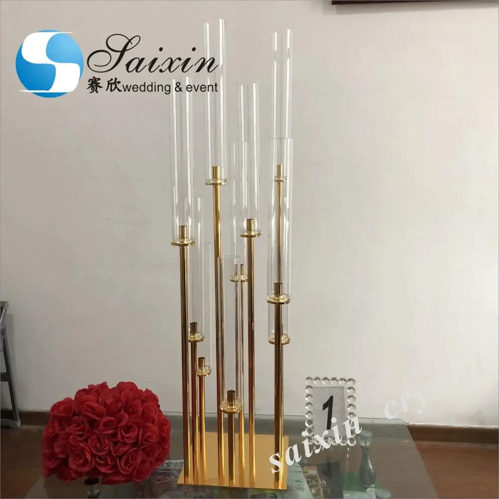 ZT-323G-M beautiful gold metal candle holder with glass tubes