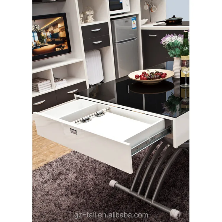 Умная мебель для дома, складной обеденный стол из закаленного стекла с регулируемой высотой и длиной