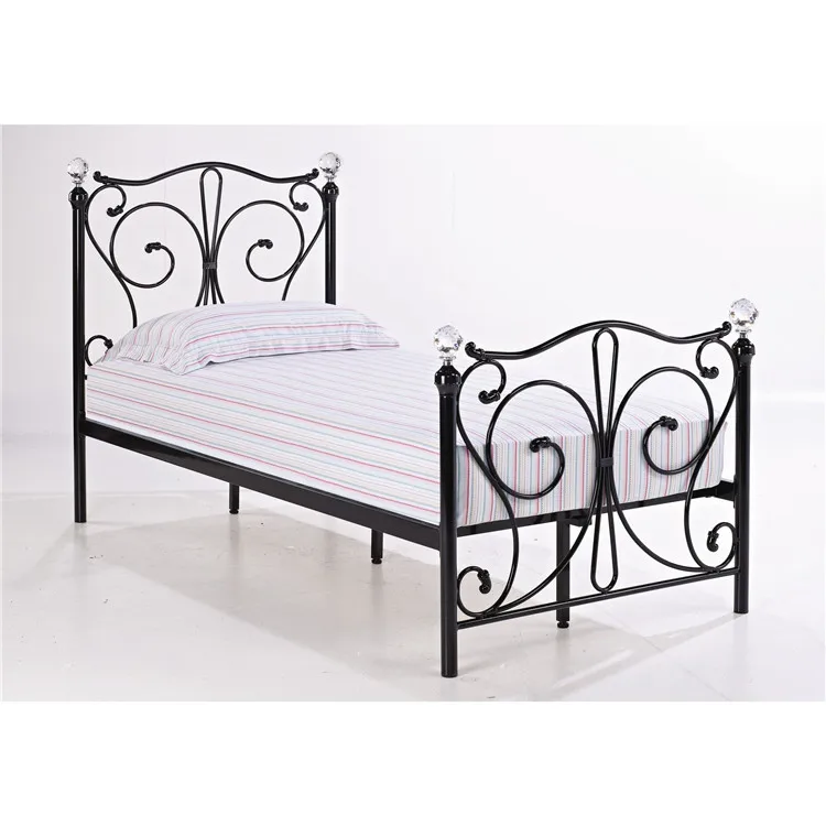 UK style  crystal ball modern cheap black durable single twin size metal bed