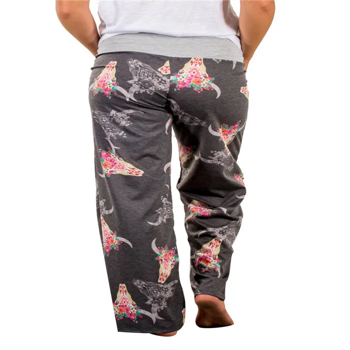 Wholesale Leisure Yoga Antlers Bull Head Print Wide Leg Pants