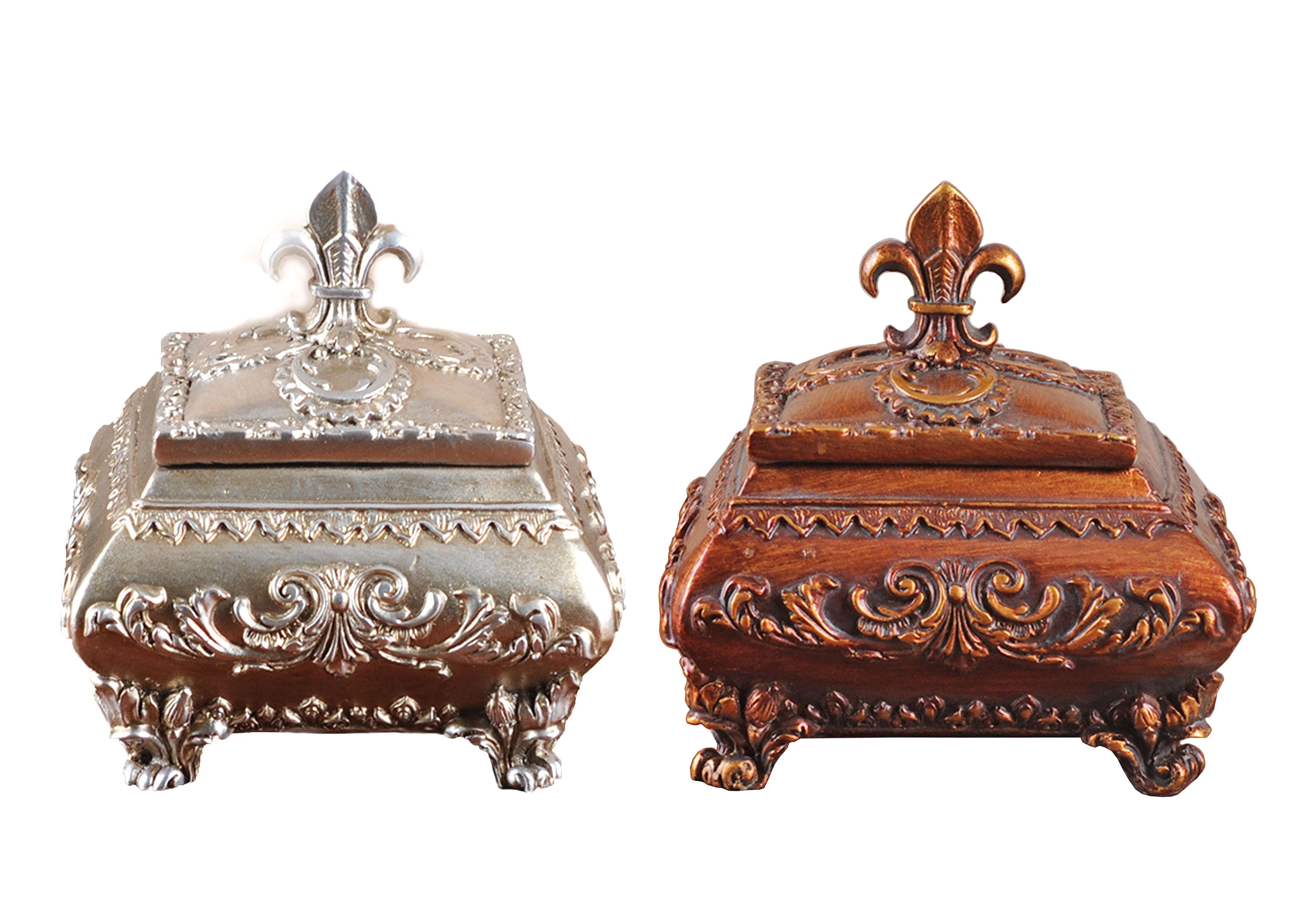 Attractive Ornate Silver Resin Trinket Box For House Decoration