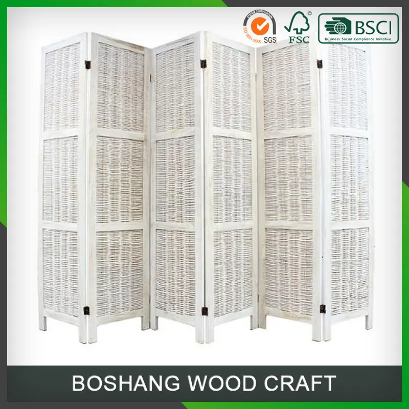 Wooden Framed Natural Wicker Folding Room Divider