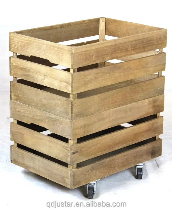 
Wooden storage distressed pine crate with wheel 