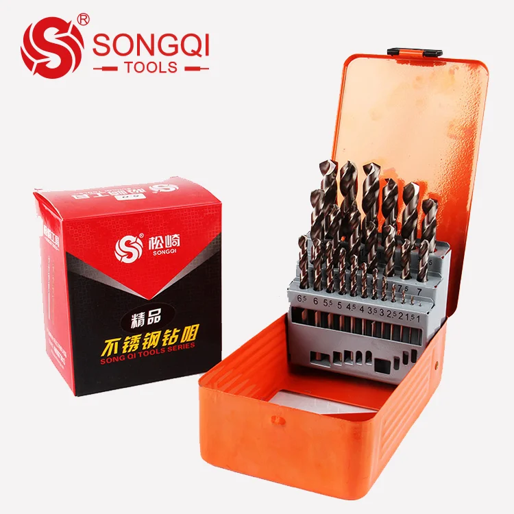 SONGQI 13PCS/19PCS/25PCS Hss M35 Twist Drill Bits Set for Drilling Stainless Steel in Iron Box