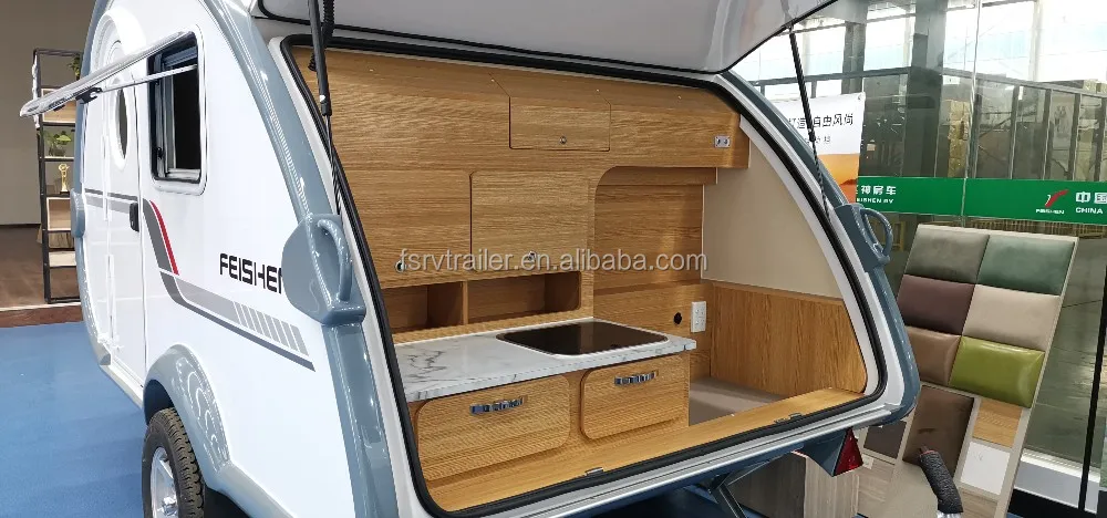 Small mini Teardrop travel trailer caravan with camping tent