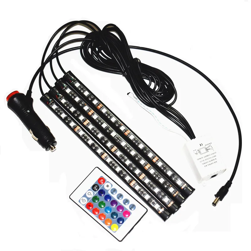 Light In Car 7 Colors 12 Chips Styling Music Control Car RGB LED Strip Light Atmosphere Lamp Kit with IR Remote Interior Lights