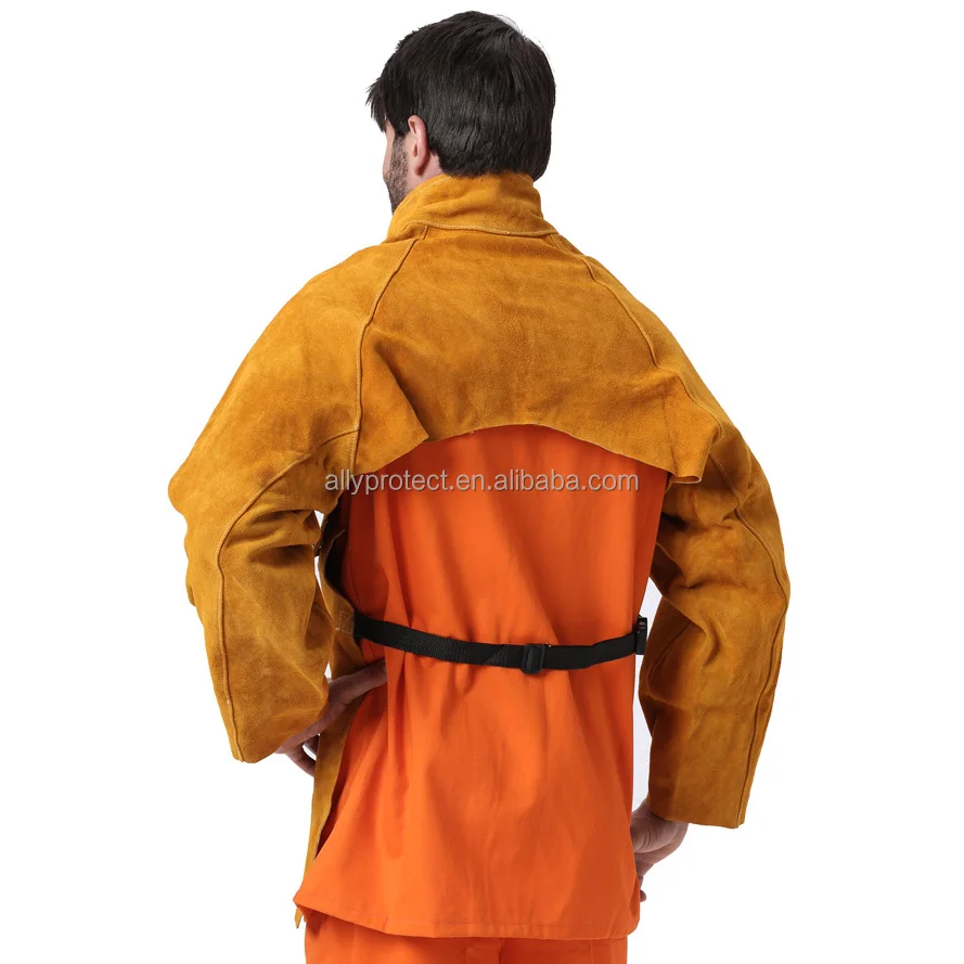 
AP-2188 golden leather welding cape sleeve heat resistant bib apron 