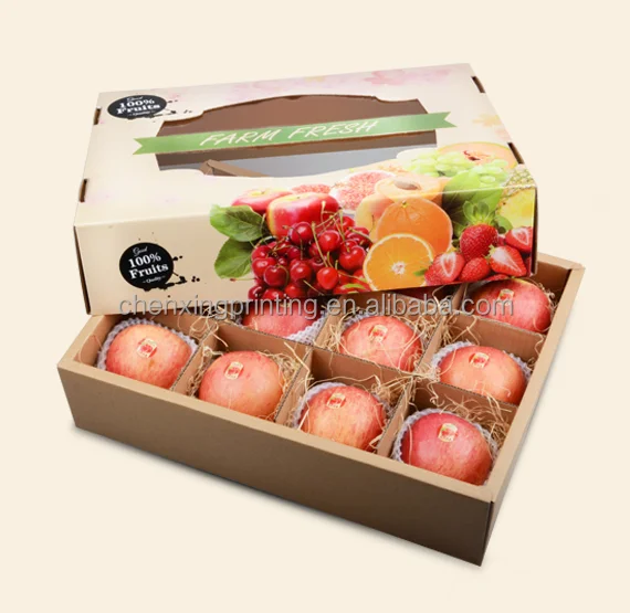
customer fruit packaging box with clear window /corrugated box for apple 