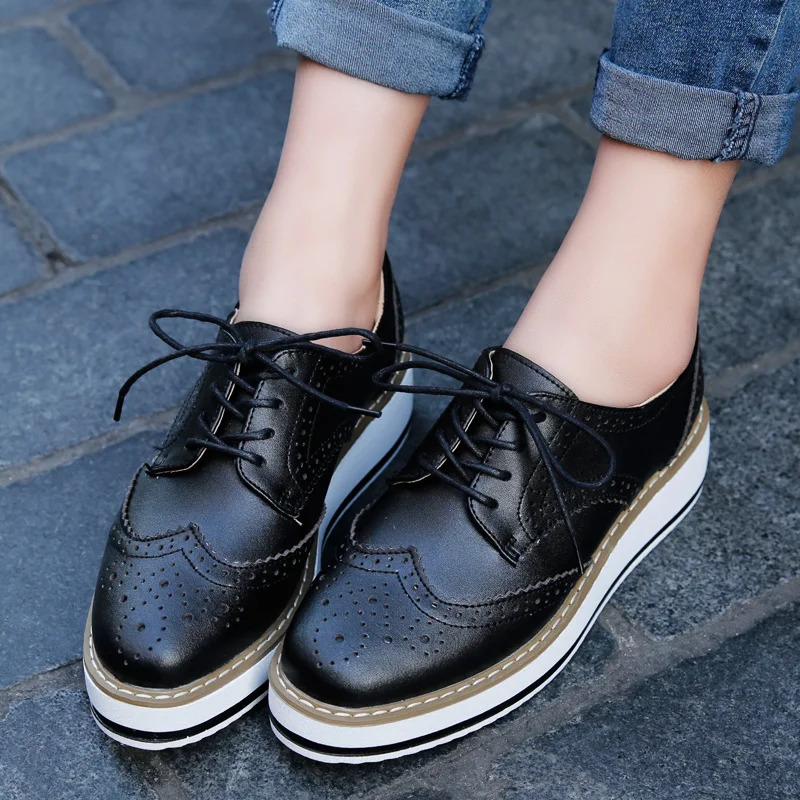 
High quality cow leather women lace up brogue shoes platform fashion lady shoe brogues 