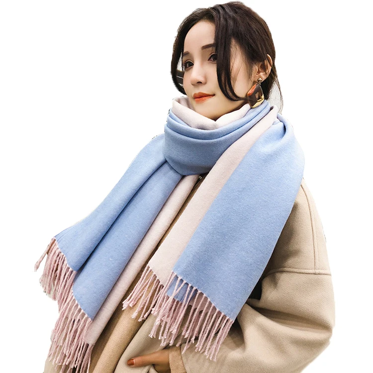 
New arrival Solid colors cashmere long scarf warm warp shawl with fur pompom fringe 