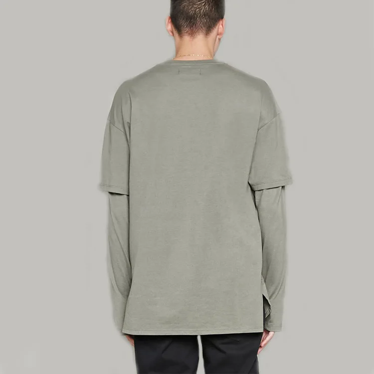 Mens 100% cotton crew neck t shirt double-layer sleeves xxxl oversized t shirt
