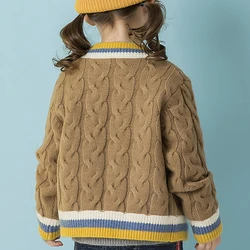 Органический вязаный свитер с V-образным вырезом на пуговицах для младенцев полосатый вязаный свитер для маленьких девочек с карманами