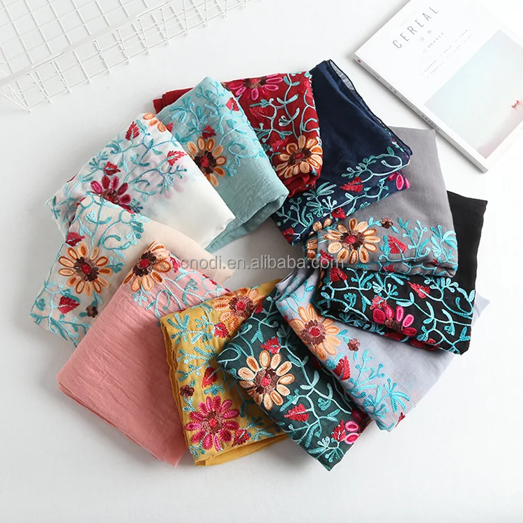 
Hangzhou fashion flower design polyester viscose embroidered shawl and scarf 