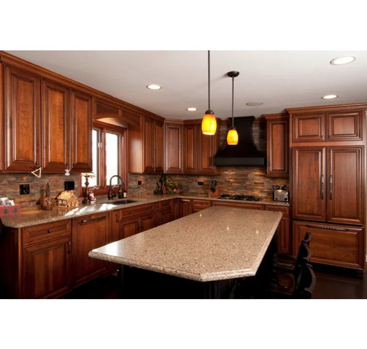 Classic Brown Wooden Ready Made Shaker Kitchen Cupboards Solid Wood