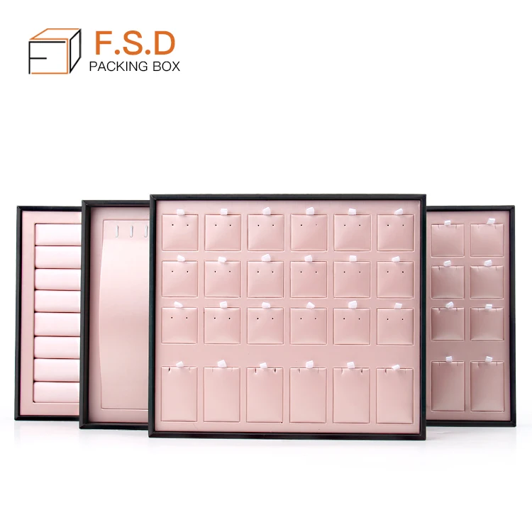 FSD Custom Functional Jewelry Display Tray  For Necklace Earrings Ring  Showcase Pink leather Jewelry Tray