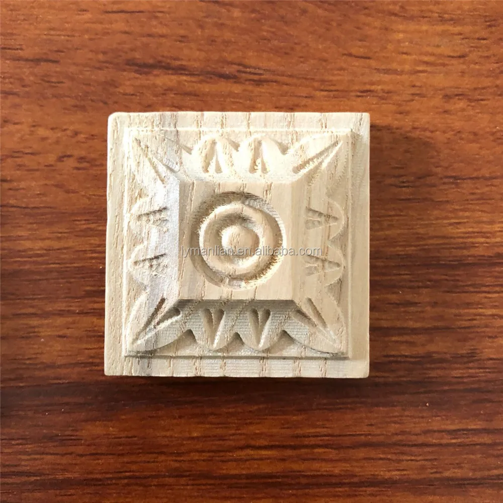 wood carving square rose flower wooden appliques