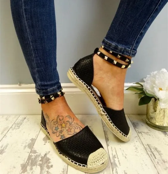 
LFZ-222 2020 New Design Ladies Large Size Hemp Rope Rivet Sandals Women Casual Shoes Single Shoes 