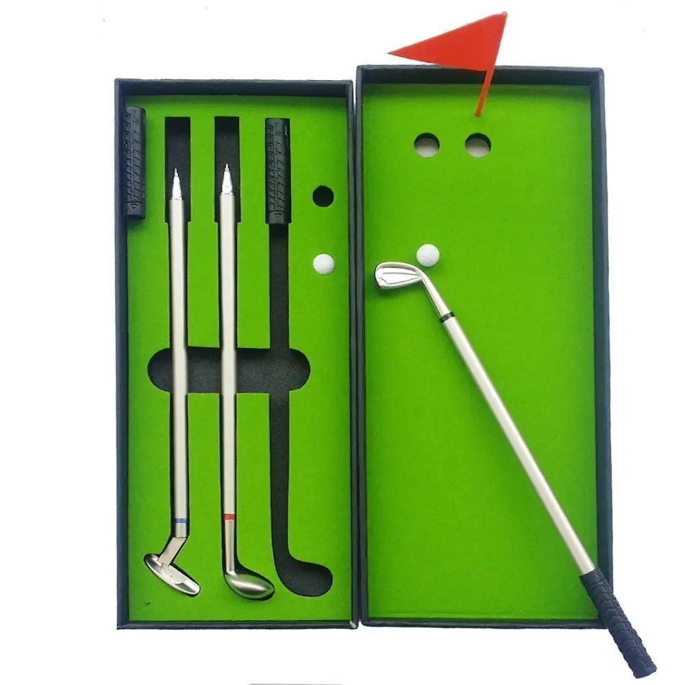 Golf Gift Set,Desktop GOLF PEN Set Including Putting Green, 3 Golf Club Pens & Balls
