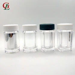 60cc square acrylic plastic capsules bottle healthy care product double wall bottle capsule bottle with child resistance packing