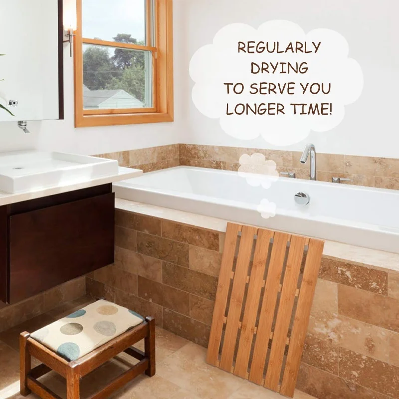 Eco-Friendly Square Bamboo Waterproof Bath Mat Bathroom Floor Mats For Shower Non Slip