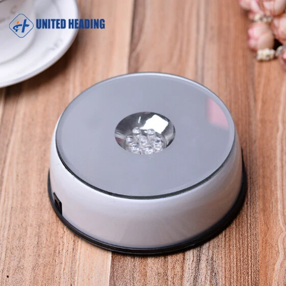 silver color round 3d Crystal Gift LED light base rotating