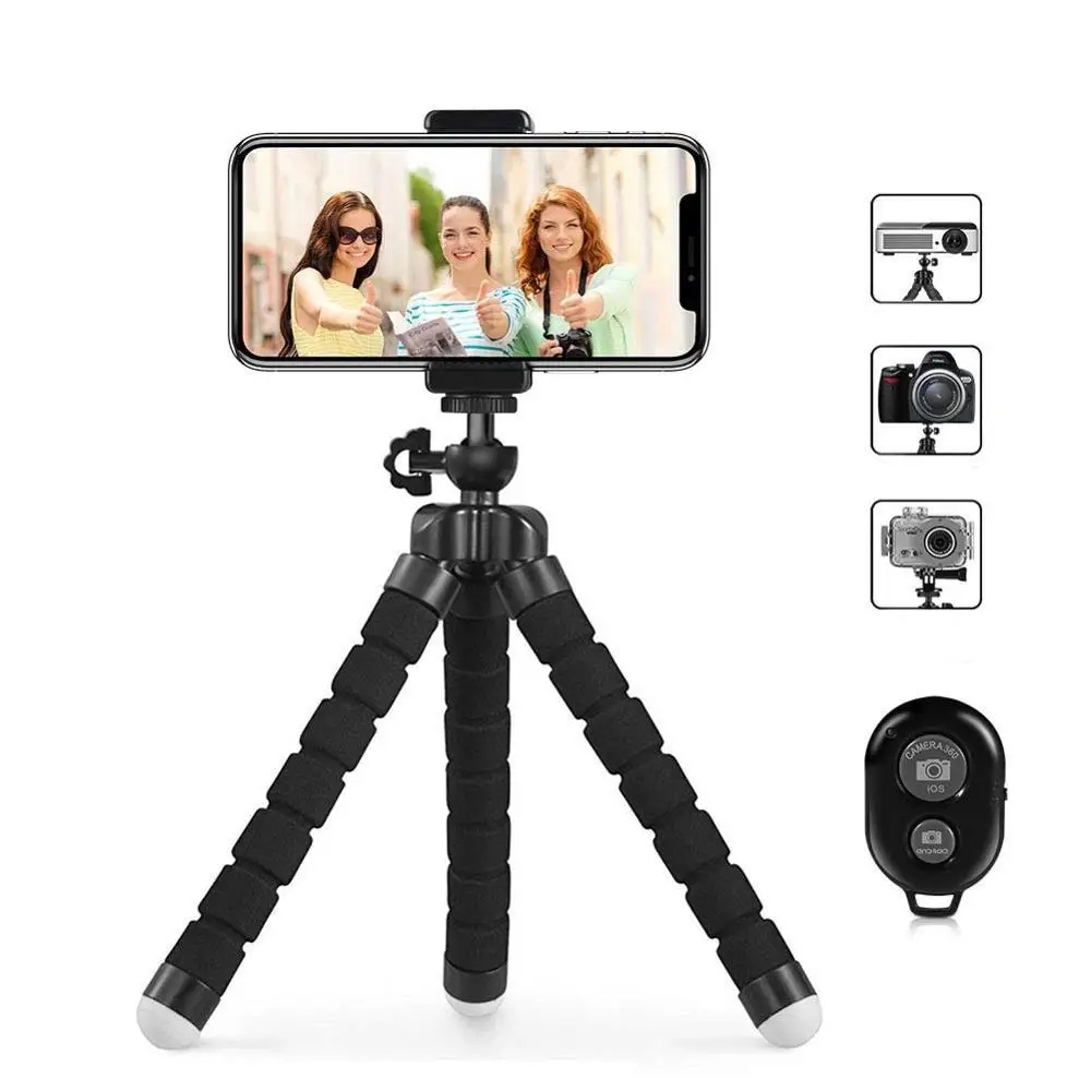 
Cell Phone Tripod Portable and Adjustable Camera Stand Holder with Wireless Bluetooth Remote and Universal Clip Mobile Tripod 