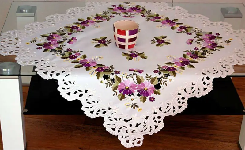 cross stitch embroidered table cloth
