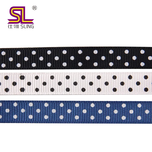 Customized logo  printing on grosgrain ribbon 3/8 polka dot grosgrain ribbon