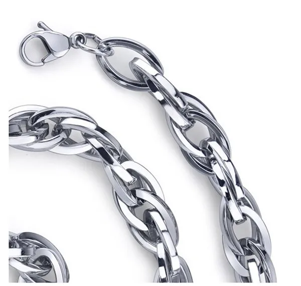 Good Quality Polished Silver Double Link Chain Men's Steel Twisted Stainless Chain Necklace