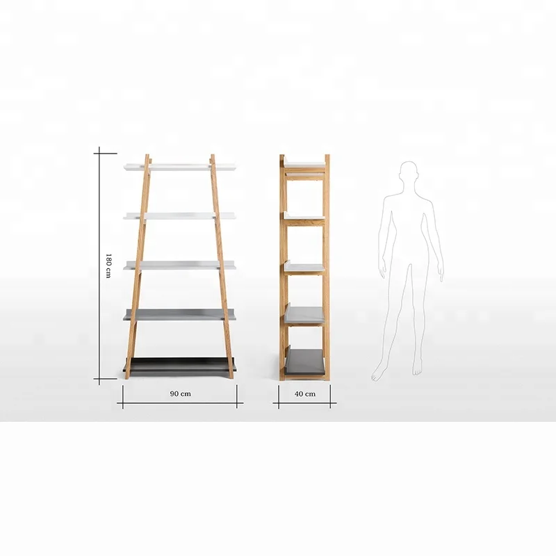 Modern design home study room modular 5 tier wooden bookshelf with MDF shelves