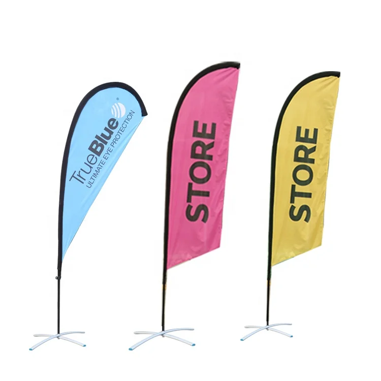 Custom Polyester Promotional Usage Advertising Exhibition Event Outdoor Feather Flying Beach Flag Banner Stand